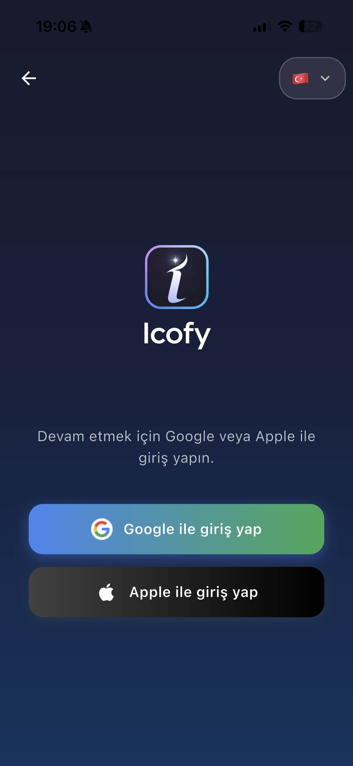 Icofy giriş ekranı